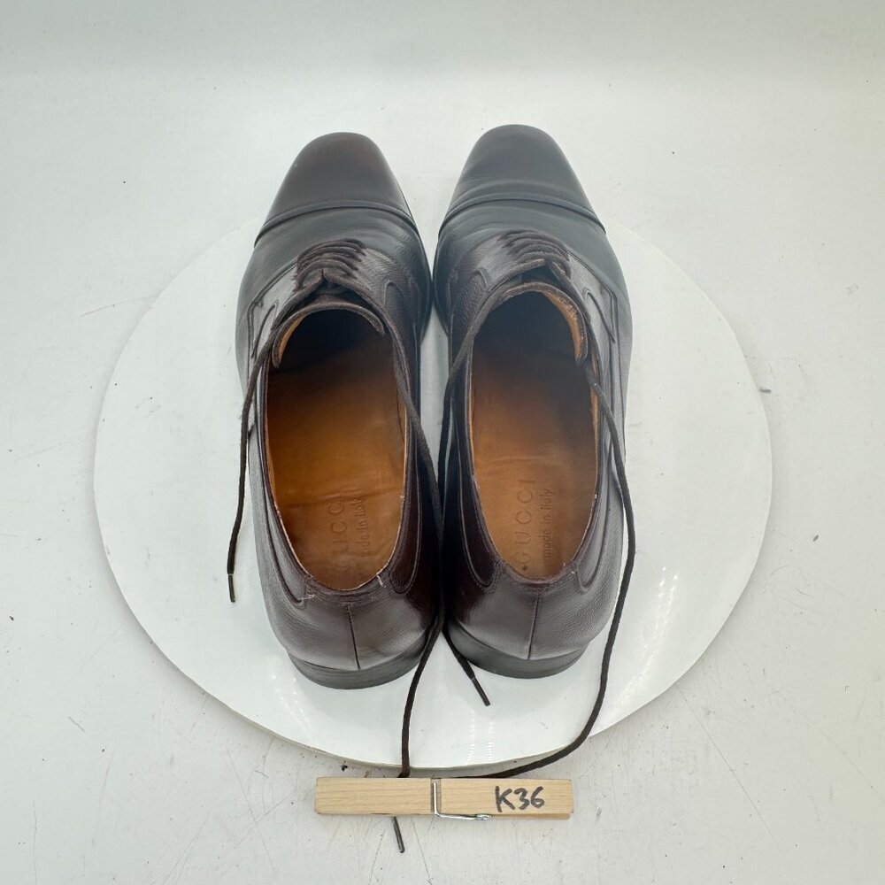 Gucci Men Size US 9 UK 8.5D Brown Leather Lace Up Cap Toe Derby Dress Shoes - Picture 10 of 12